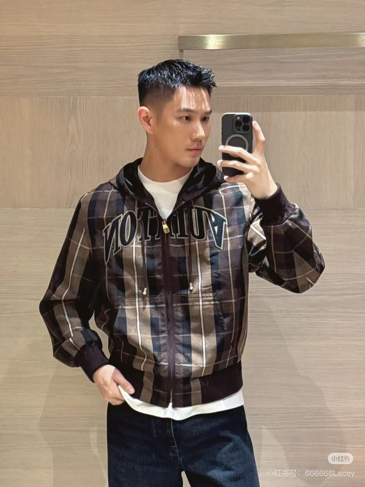 Louis Vuitton/Louis Vuitton old pattern plaid letter embroidered zipper hooded jacket